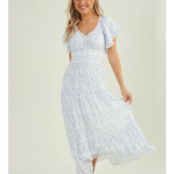 Altar'd State Light Blue Floral Maxi Dress - Picture 1 of 6